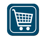 white Shop Cart in a dark blue square