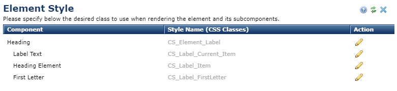 heading element style dialog