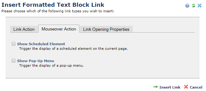 Insert Formatted Text Block Link dialog