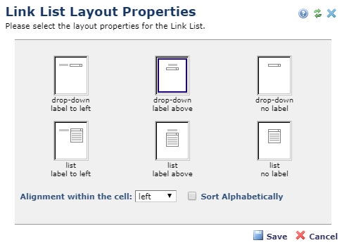 Link List Layout Properties