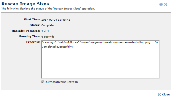 rescan image sizes status dialog