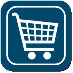 white Shop Cart in a dark blue square